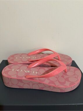 Coach Coral Pink Signature Platform Flip Flops